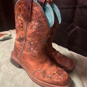 Smoky Mountain Girl's Western Floral Embroidered Leather Boots Sz 11.5